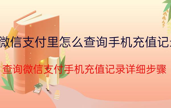 微信支付里怎么查询手机充值记录 查询微信支付手机充值记录详细步骤